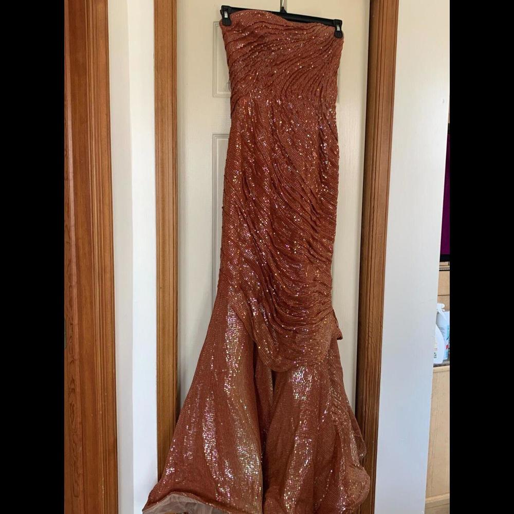 Irina Shabeyeva Orange Sequin Strapless Gown Sample 2-4 $5000
